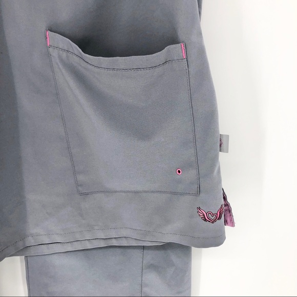 SOLD!! Smitten Gray & Pink Super Comfy Scrub Set - Picture 13 of 16
